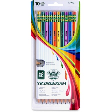 Dixon Graphite Pencil No 2 Striped, Assorted, 10PK DIX13910